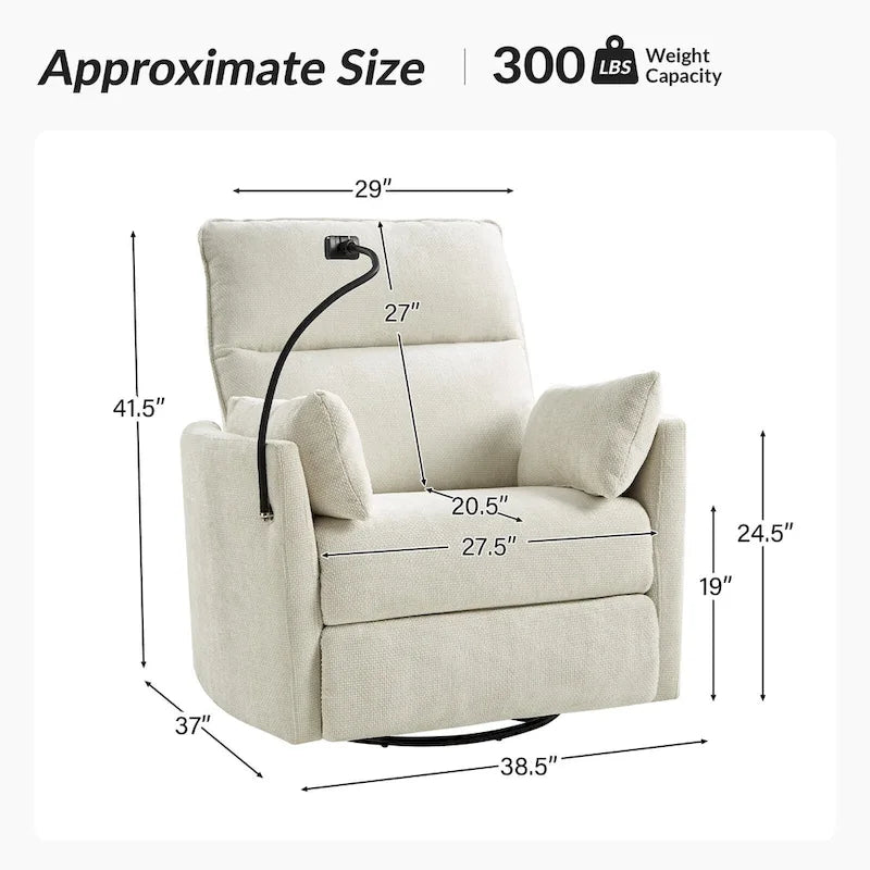 Modern 38" Power Rocking Swivel Nursery Recliner with USB Ports, Set of 2