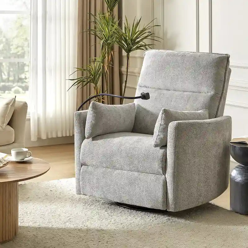 Modern 38" Power Rocking Swivel Nursery Recliner with USB Ports, Set of 2