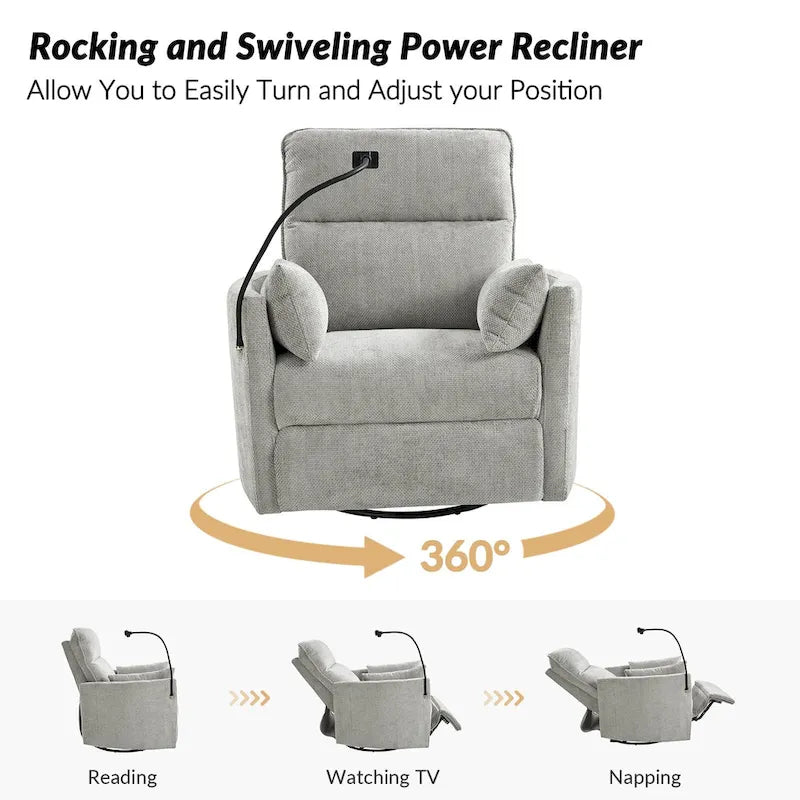 Modern 38" Power Rocking Swivel Nursery Recliner with USB Ports, Set of 2