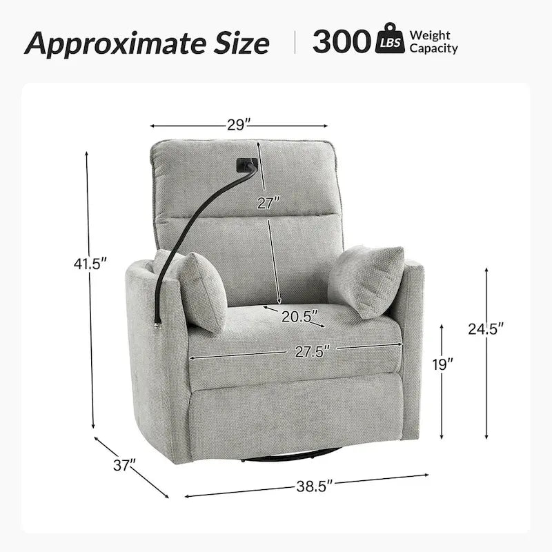Modern 38" Power Rocking Swivel Nursery Recliner with USB Ports, Set of 2