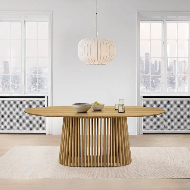79" Solid Wood Oval Dining Table with Slatted Pedestal Base