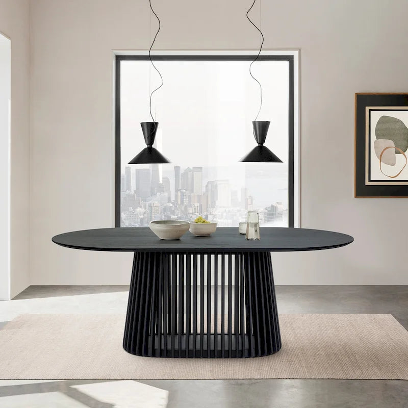 79" Solid Wood Oval Dining Table with Slatted Pedestal Base