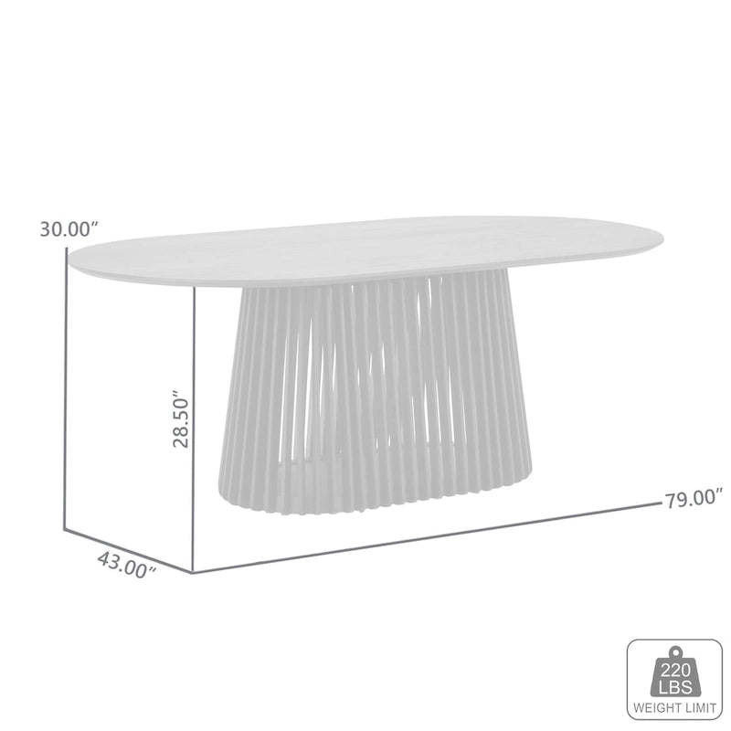 79" Solid Wood Oval Dining Table with Slatted Pedestal Base
