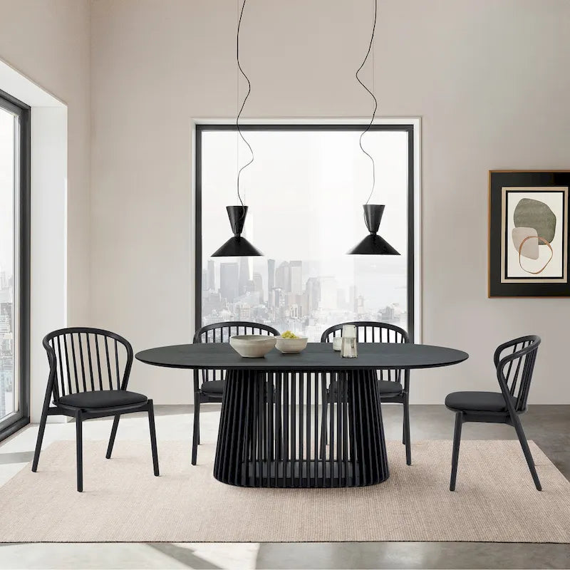 79" Solid Wood Oval Dining Table with Slatted Pedestal Base