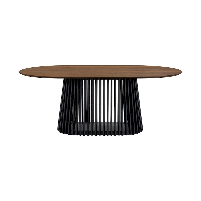 79" Solid Wood Oval Dining Table with Slatted Pedestal Base