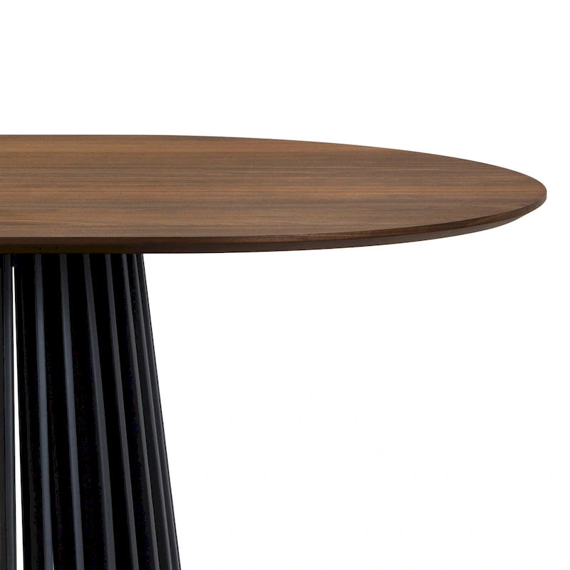 79" Solid Wood Oval Dining Table with Slatted Pedestal Base