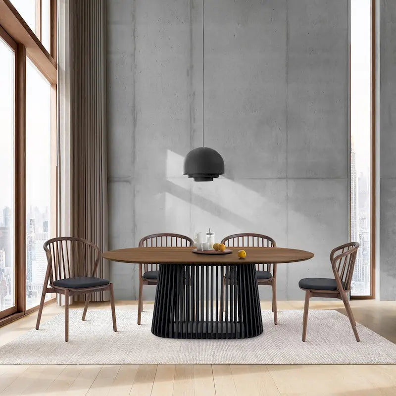 79" Solid Wood Oval Dining Table with Slatted Pedestal Base