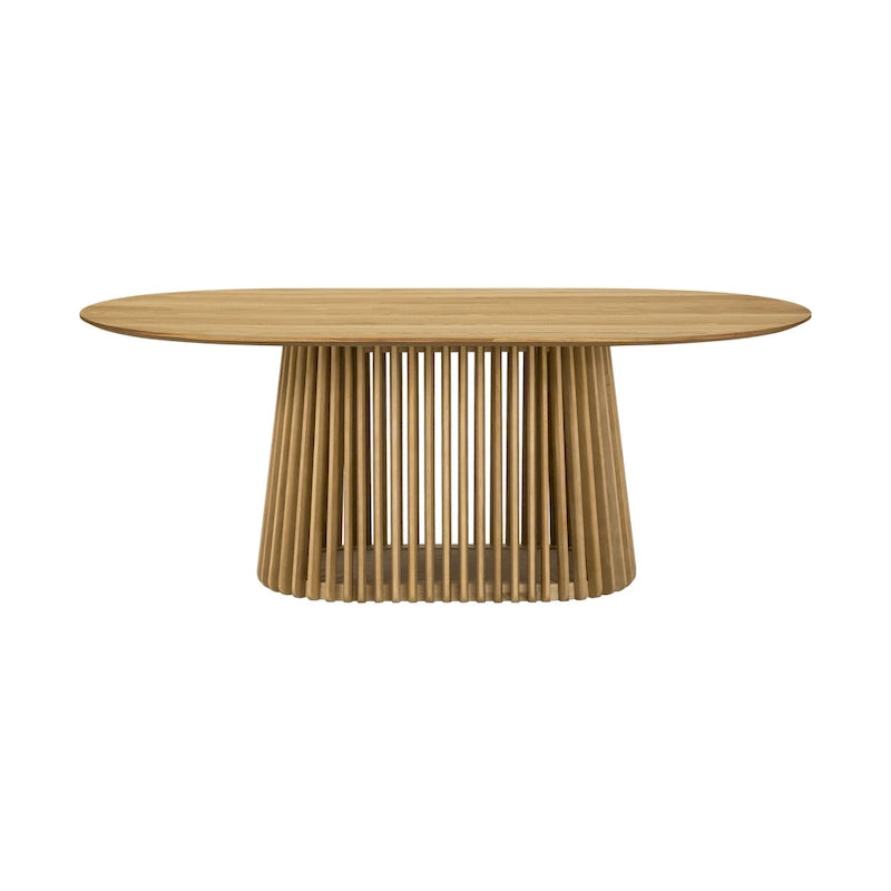 79" Solid Wood Oval Dining Table with Slatted Pedestal Base