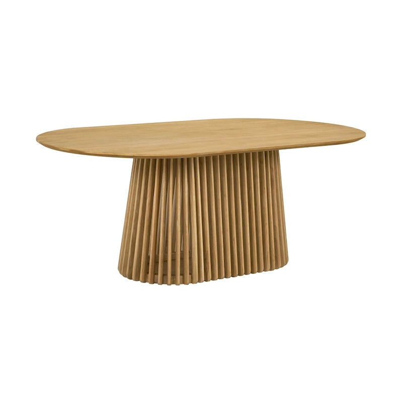 79" Solid Wood Oval Dining Table with Slatted Pedestal Base