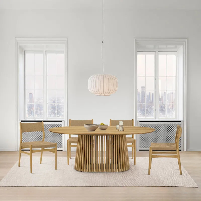 79" Solid Wood Oval Dining Table with Slatted Pedestal Base