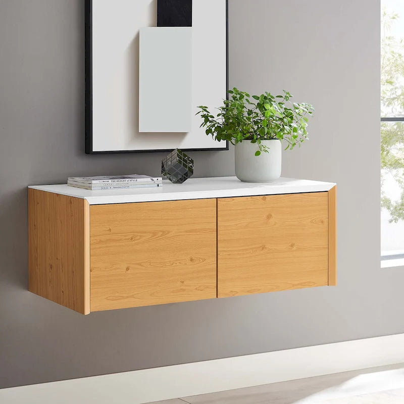 Wall-Mount Office Storage Cabinet with Magnetic-Close Doors and Shelf