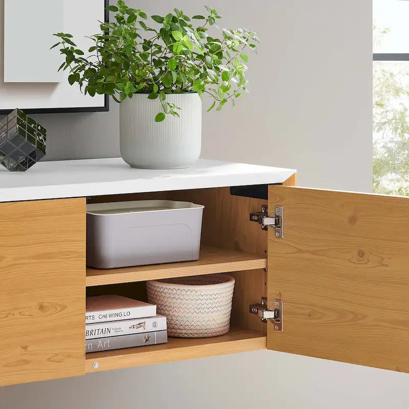 Wall-Mount Office Storage Cabinet with Magnetic-Close Doors and Shelf
