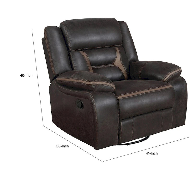 41" Gliding Manual Recliner with Pillowtop, Dark Brown Faux Leather
