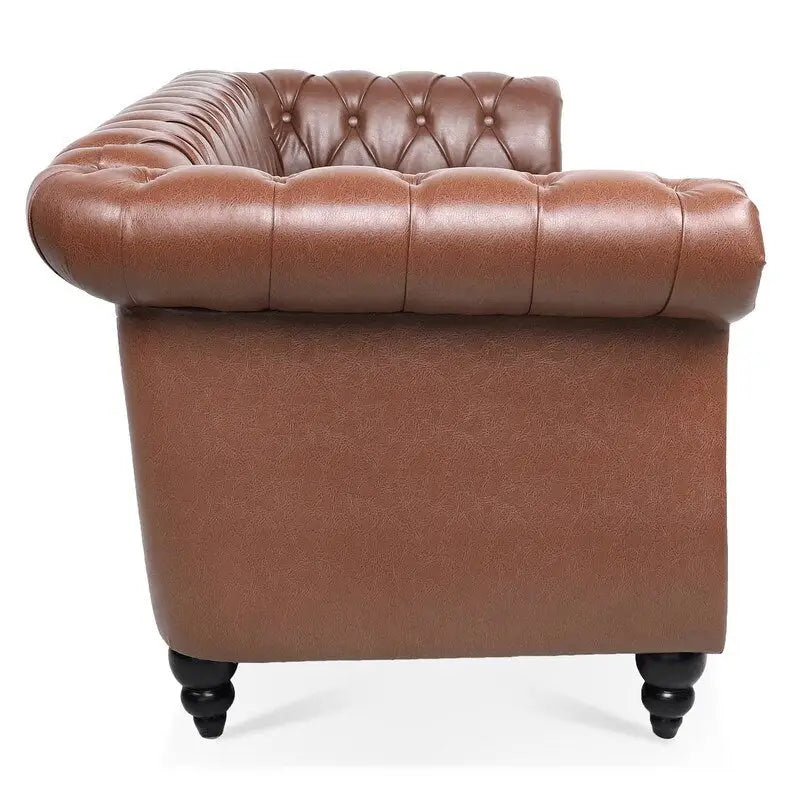 84.65" Chesterfield-Sofa mit 3 Sitzplätzen, gerollten Armlehnen aus PU und Nagelkopfbesatz