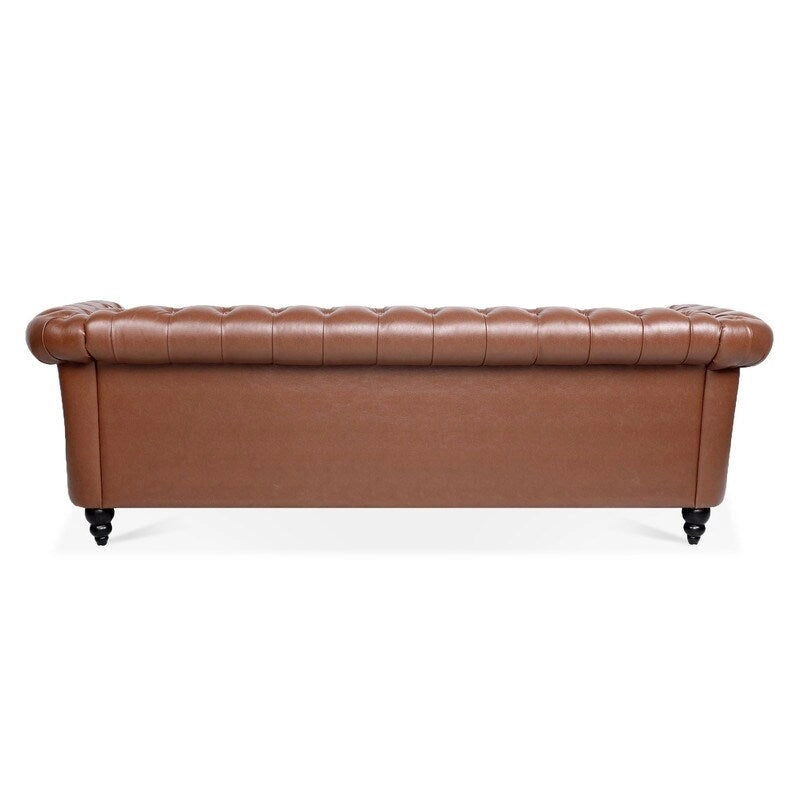 84.65" PU Rolled Arm Chesterfield 3-Seater Sofa with Nailhead Trim