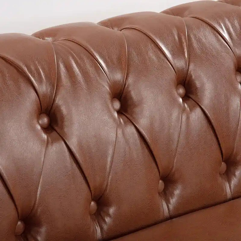 84.65" PU Rolled Arm Chesterfield 3-Seater Sofa with Nailhead Trim