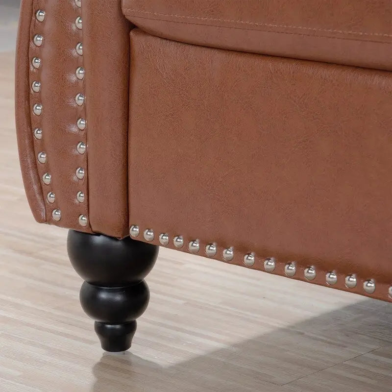 84.65" PU Rolled Arm Chesterfield 3-Seater Sofa with Nailhead Trim