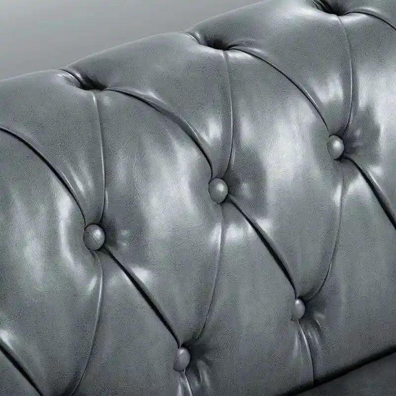84.65" PU Rolled Arm Chesterfield 3-Seater Sofa with Nailhead Trim