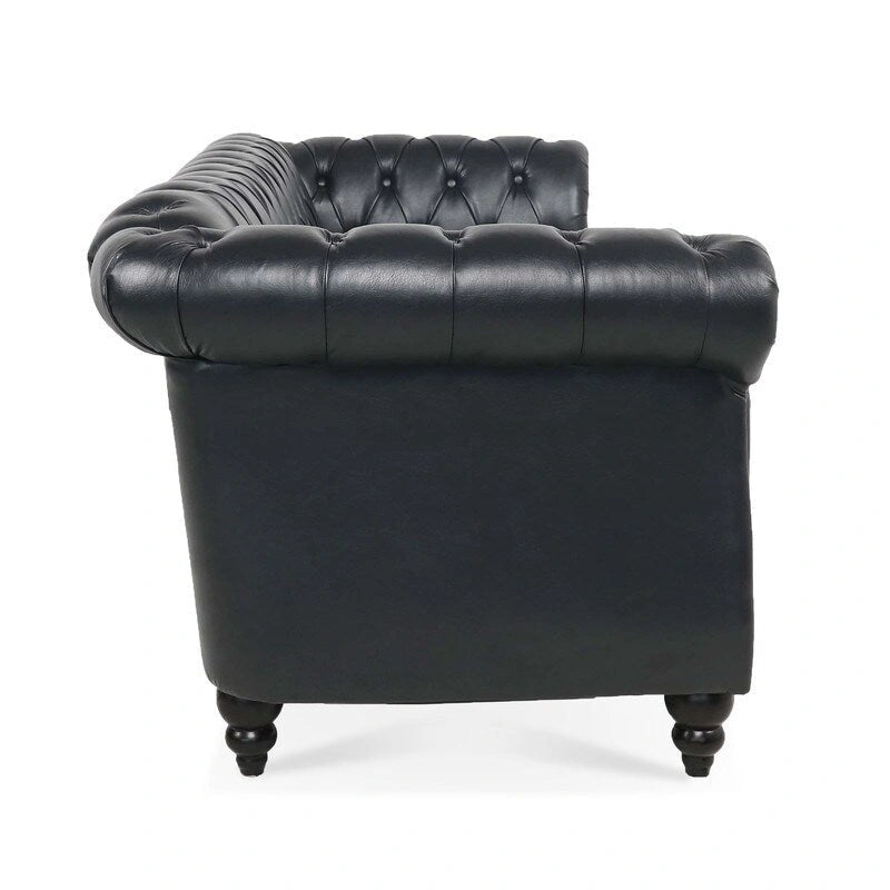84.65" PU Rolled Arm Chesterfield 3-Seater Sofa with Nailhead Trim