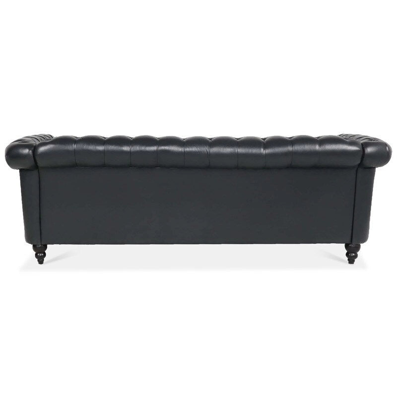 84.65" PU Rolled Arm Chesterfield 3-Seater Sofa with Nailhead Trim