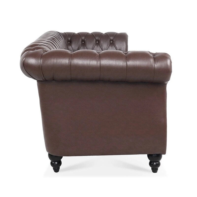 84.65" PU Rolled Arm Chesterfield 3-Seater Sofa with Nailhead Trim