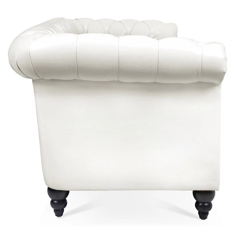 84.65" PU Rolled Arm Chesterfield 3-Seater Sofa with Nailhead Trim