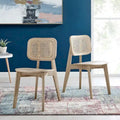 Wood Dining Side Chair Set of 2, Elm & Rattan
