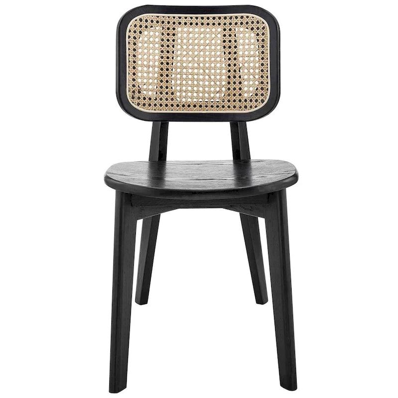 Wood Dining Side Chair Set of 2, Elm & Rattan