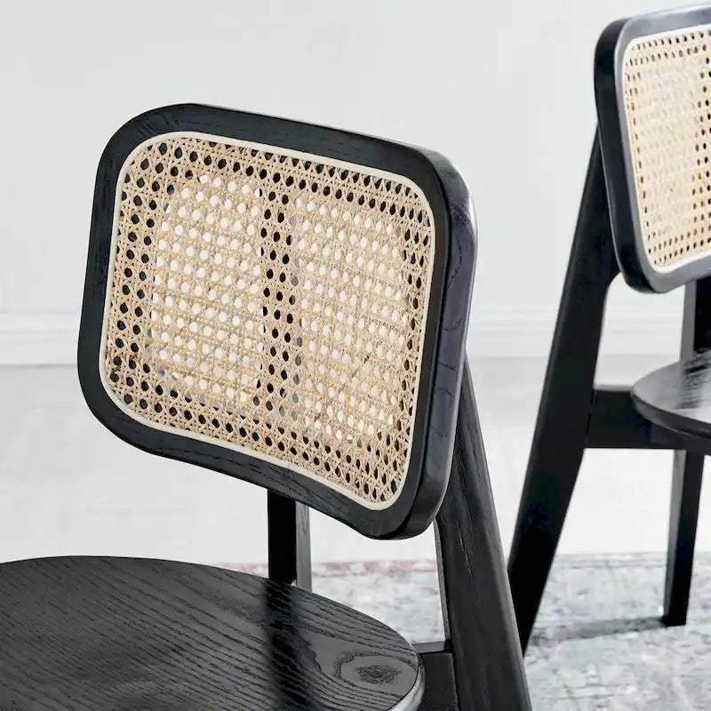 Wood Dining Side Chair Set of 2, Elm & Rattan