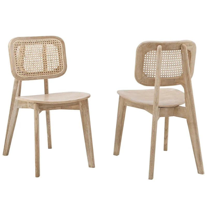 Wood Dining Side Chair Set of 2, Elm & Rattan