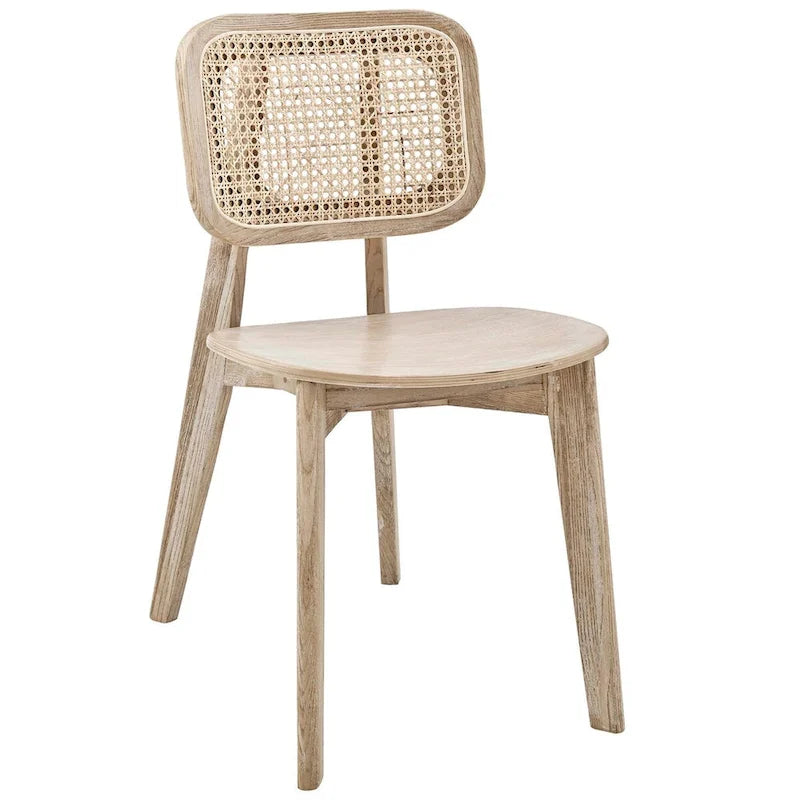 Wood Dining Side Chair Set of 2, Elm & Rattan