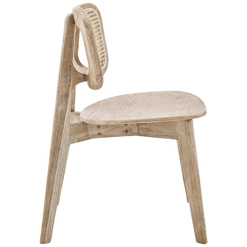 Wood Dining Side Chair Set of 2, Elm & Rattan