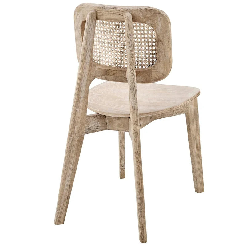 Wood Dining Side Chair Set of 2, Elm & Rattan