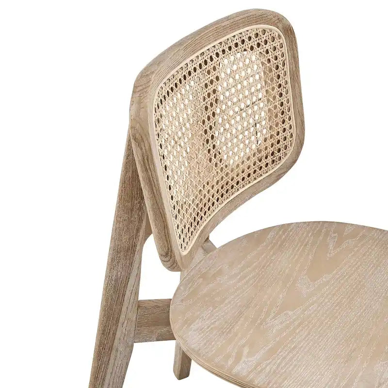 Wood Dining Side Chair Set of 2, Elm & Rattan
