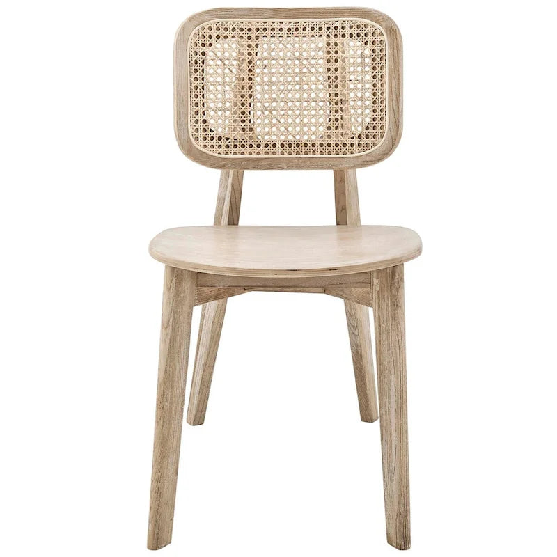 Wood Dining Side Chair Set of 2, Elm & Rattan