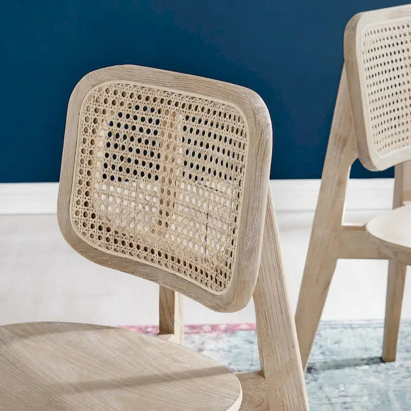 Wood Dining Side Chair Set of 2, Elm & Rattan