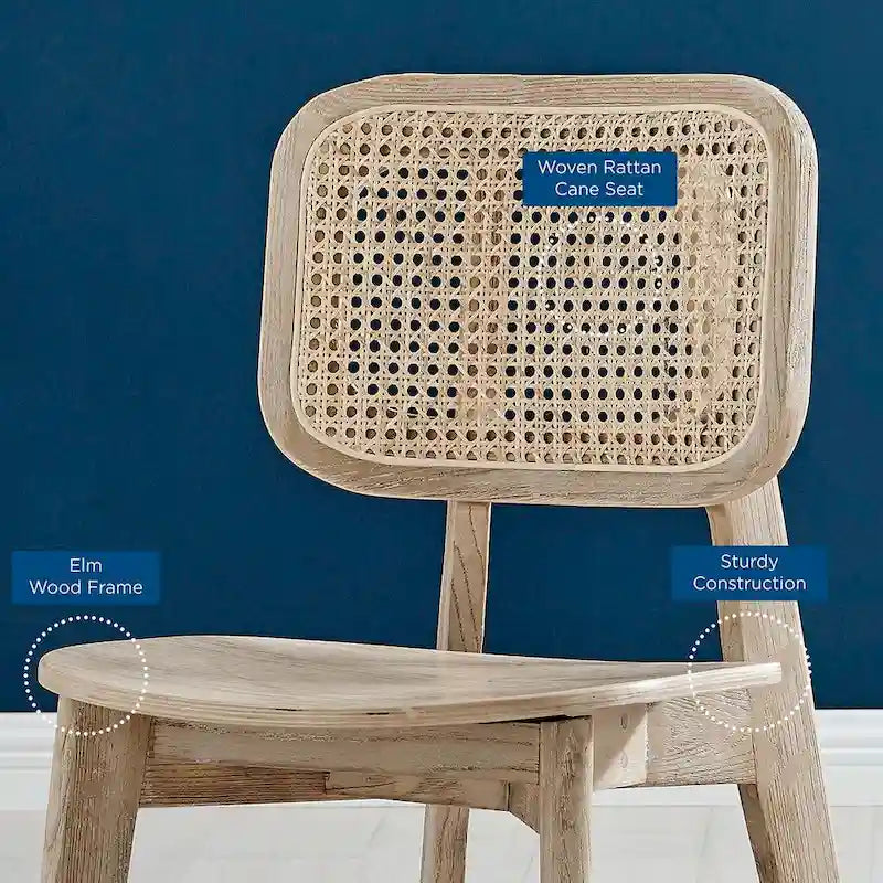 Wood Dining Side Chair Set of 2, Elm & Rattan