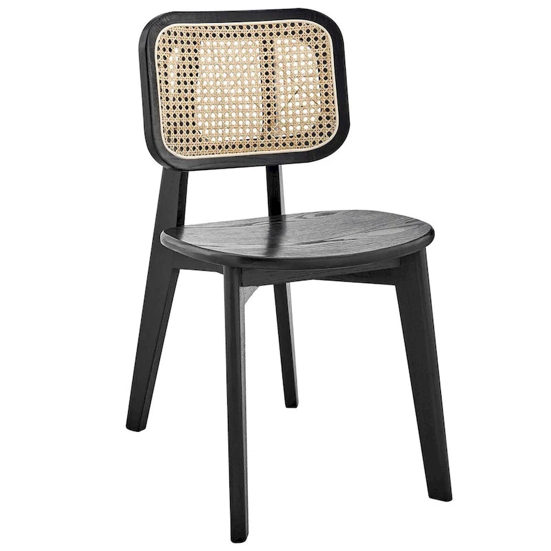 Wood Dining Side Chair Set of 2, Elm & Rattan