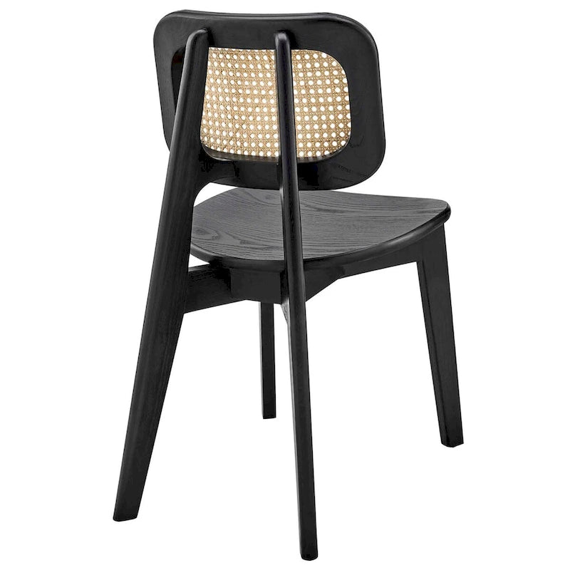 Wood Dining Side Chair Set of 2, Elm & Rattan