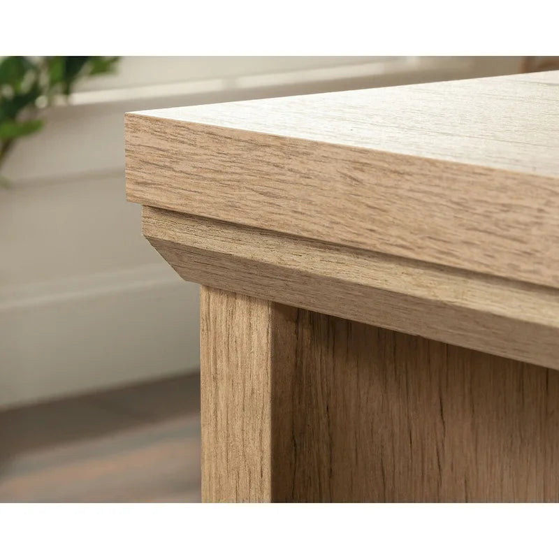 Home Office Single Pedestal Desk with File Drawer and Open Shelf, Prime Oak