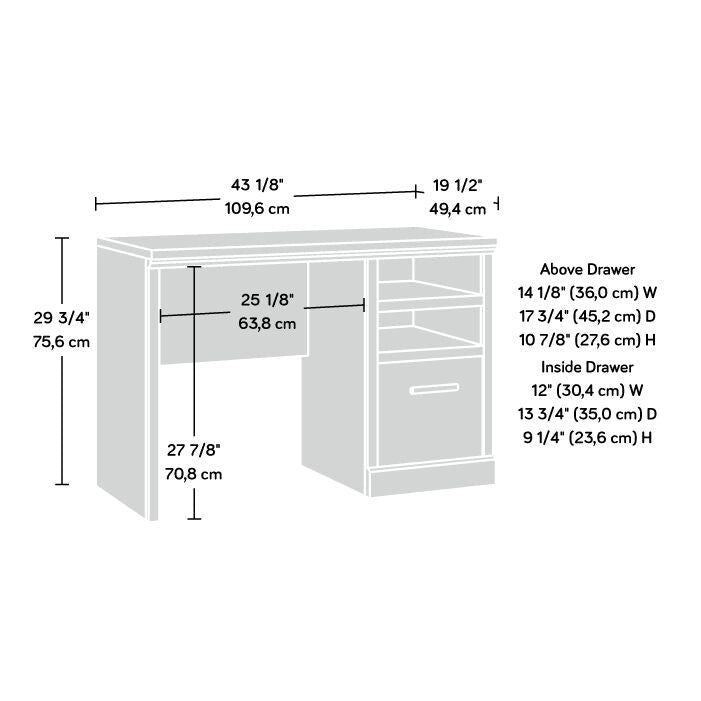 Schreibtisch fürs Homeoffice mit einem Standfuß, Aktenschublade und offenem Regal, Prime Oak