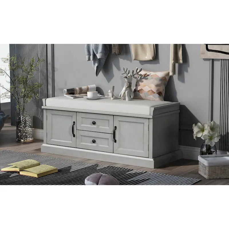 Storage Bench with 2 Drawers and 2 Cabinets