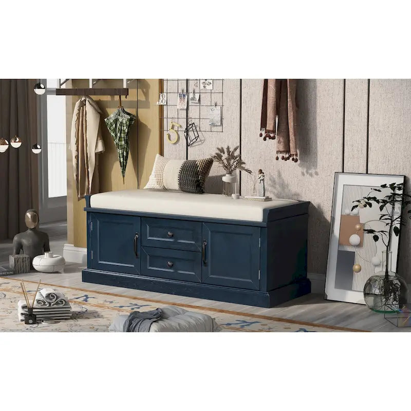 Storage Bench with 2 Drawers and 2 Cabinets