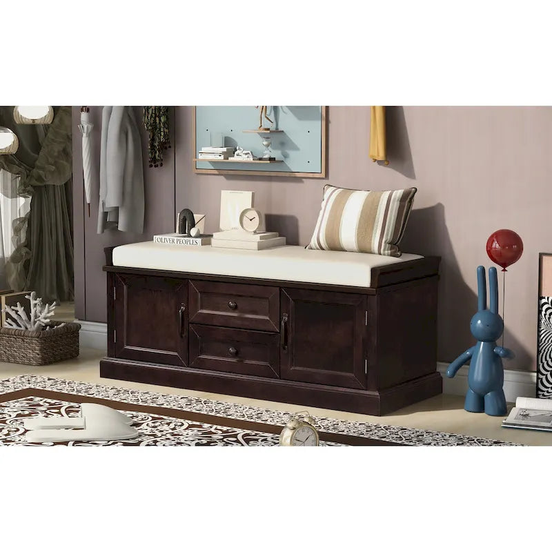 Storage Bench with 2 Drawers and 2 Cabinets
