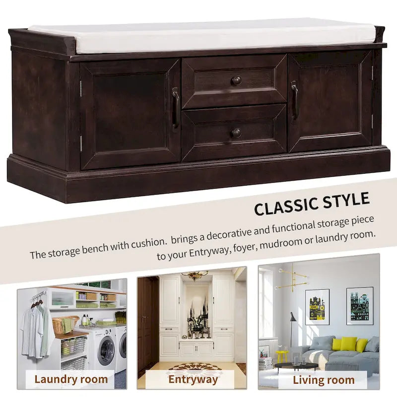 Storage Bench with 2 Drawers and 2 Cabinets