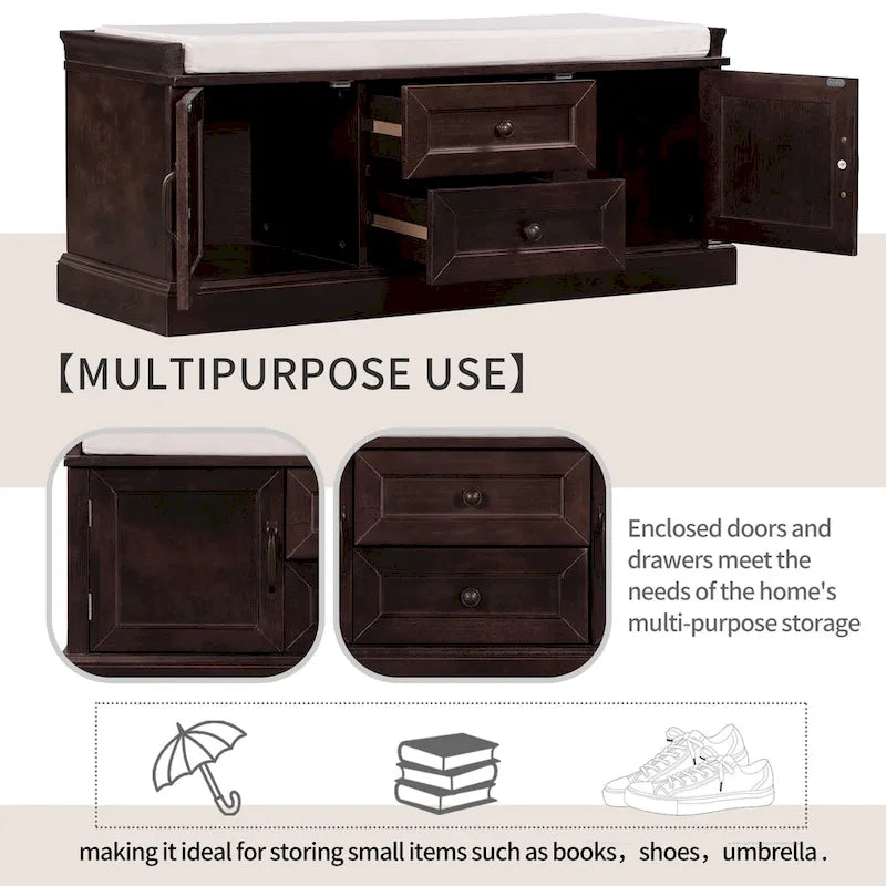 Storage Bench with 2 Drawers and 2 Cabinets
