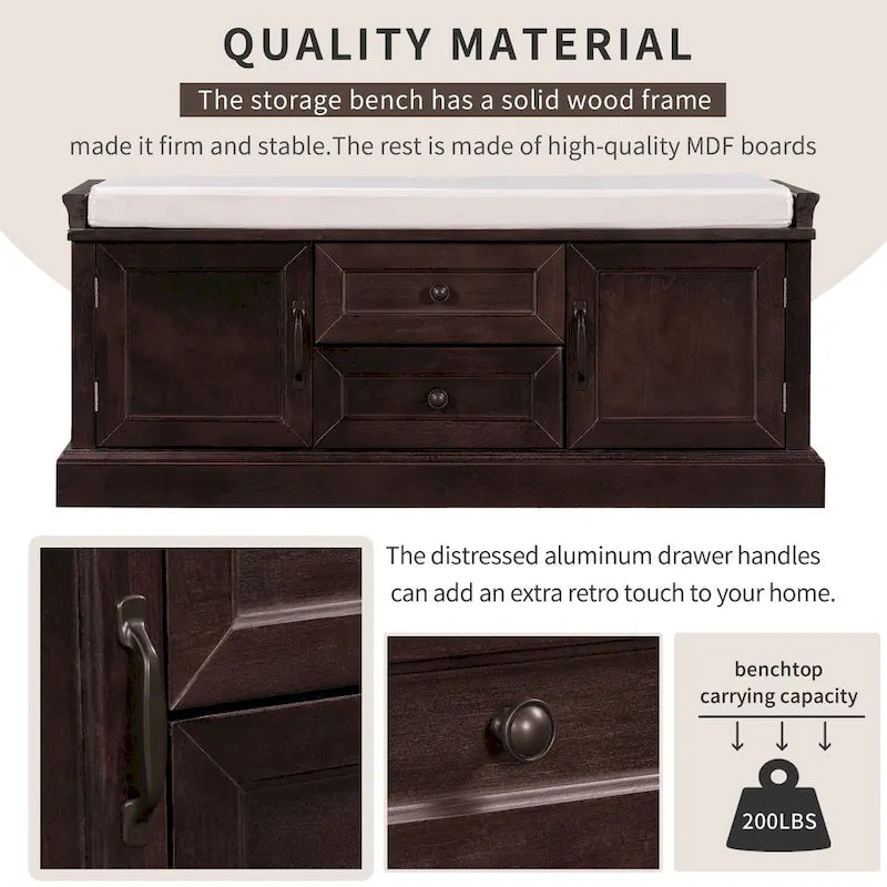 Storage Bench with 2 Drawers and 2 Cabinets
